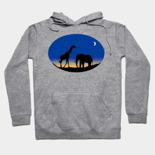 Giraffe - Elephant - Stars - Moon Hoodie